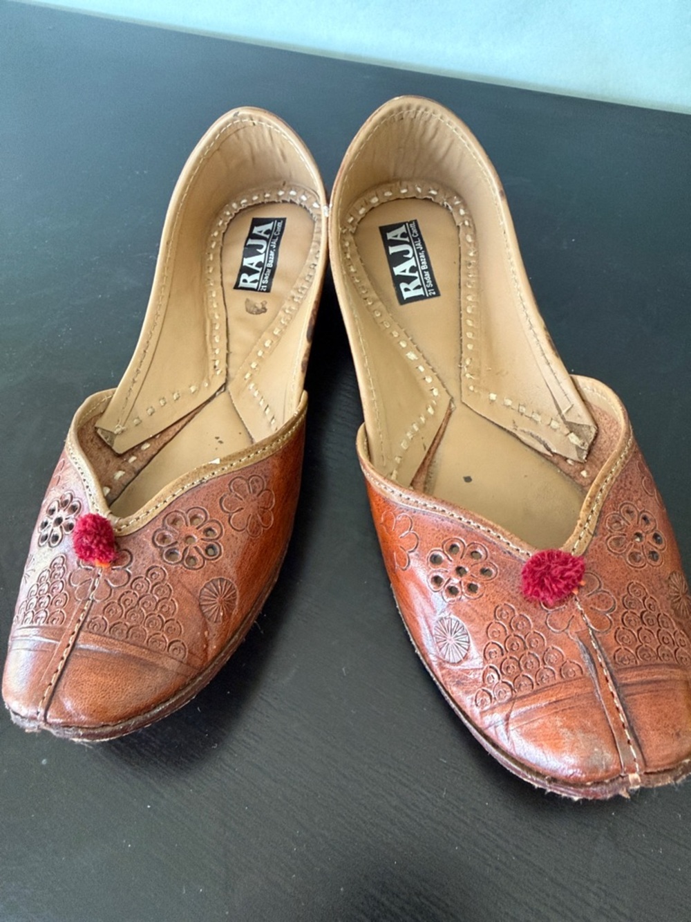 Raja Handmade Leather Jutti Mojari Flats Brown UK 3